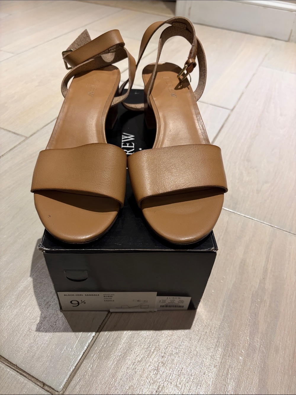 Leather Ankle-Strap Sandals in Tan